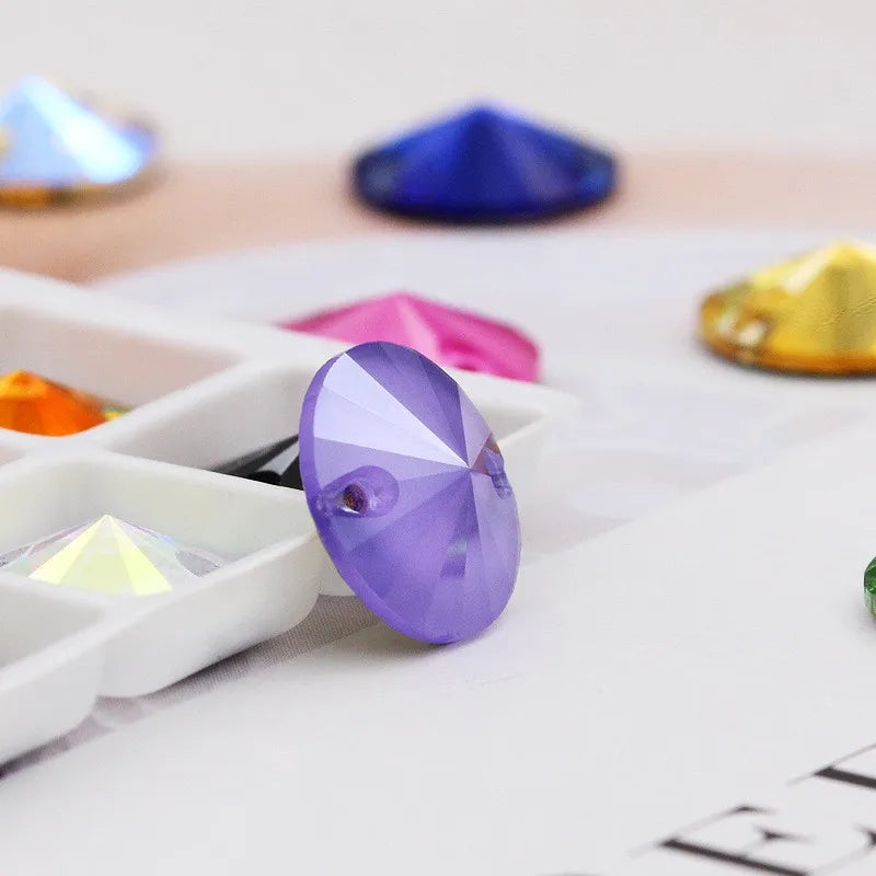 3200 QIYI Innovative Design Top Quality Rivoli Shape Flat Back Glass Crystal Sew on Rhinestones for Designer Garment Decoration