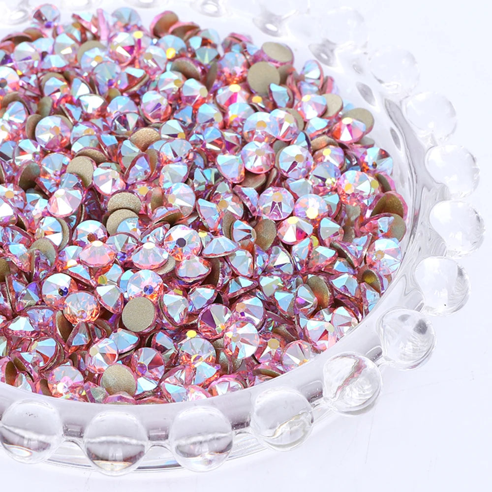 SS10-SS40 Colorful Non Hotfix Rhinestones Golden Base Flat Back Bling Glitter Glass Stones Crystal Strass Diamond for Nail