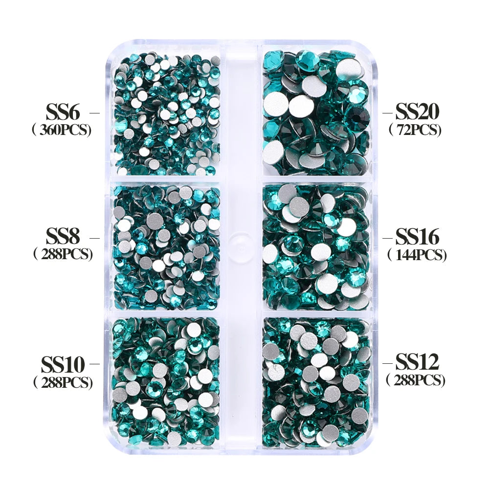 QIYI Wholesale 6 Grid Box 3D Glass Nail Art Boxes Non-Hotfix Rhinestones Flatback Nail Diamond for Shoes Christmas Decorations