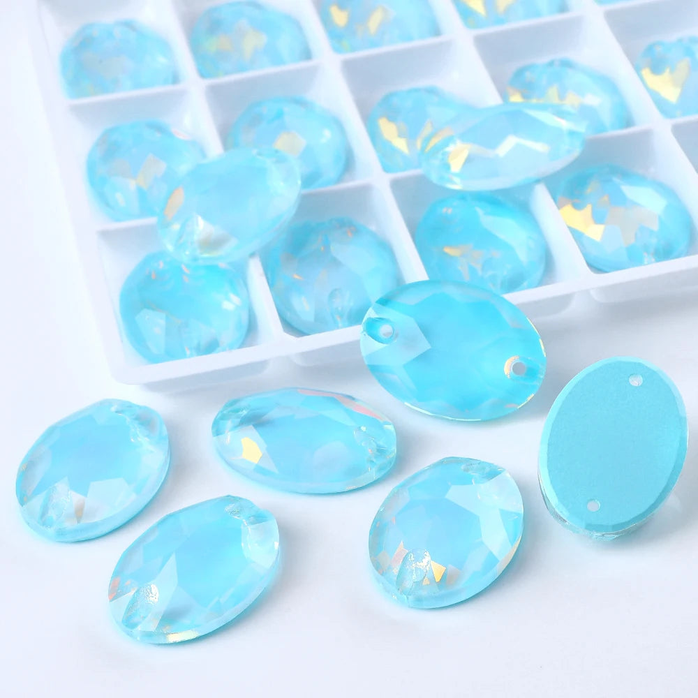 QIYI Oval Crystal Sew-on Rhinestones Flat Back K9 Glass Sew on Stones Garment Beads Clothing Sewing Accessories