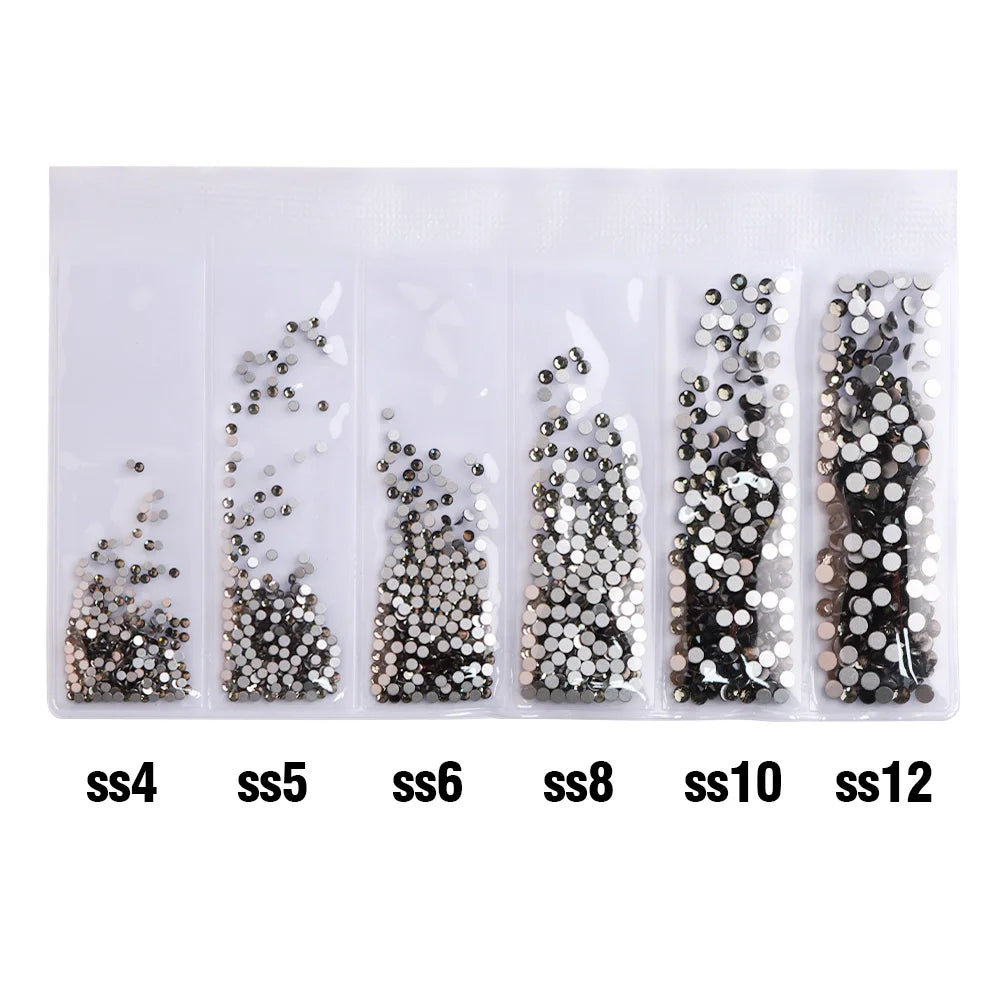 Wholesale 6 Grid Mix Size SS4 SS5 SS6 SS8 SS10 SS12 Crystal AB Rhinestone Flat Back Nail Glass Rhinestones for Fashion Jewelry