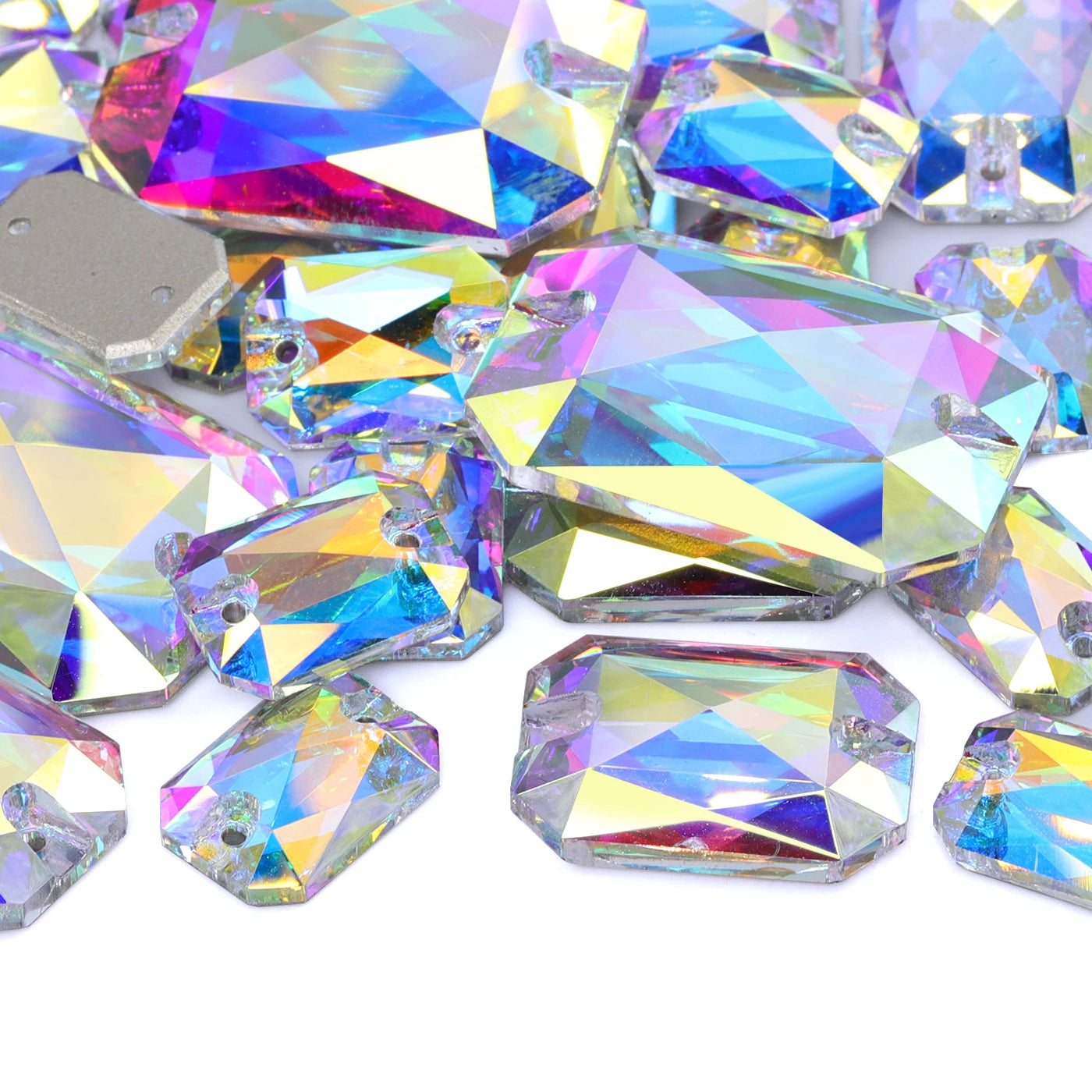 Emerald Cut High Quality Latest Fashion Clear Glass Flat Back Sew-On Rhinestones 12 Facets DIY Wedding Dress Garment Shoes Two