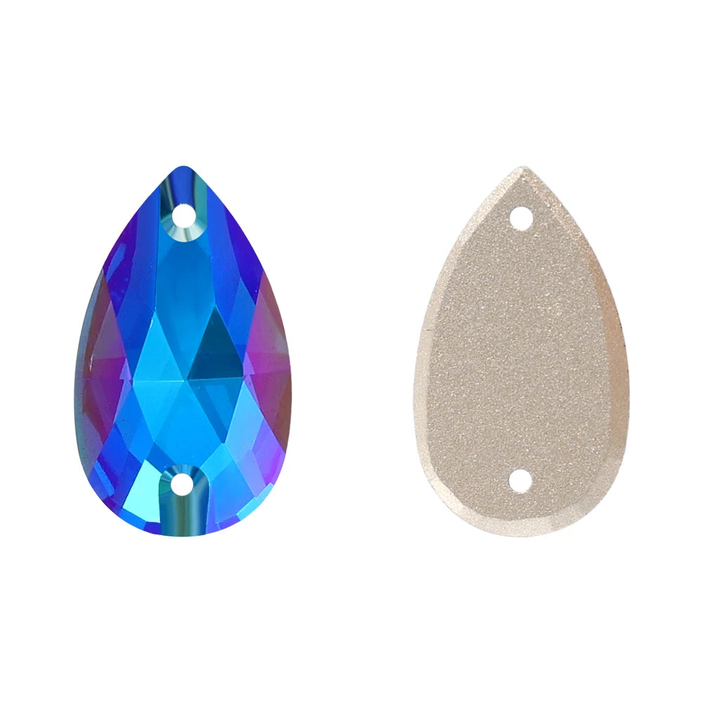QIYI New Product Explosion Shimmer Sew on Pure Hard Glass Crystal Rhinestones 7*12mm/10*14mm/11*18mm/13*22mm/17*28mm for Garment