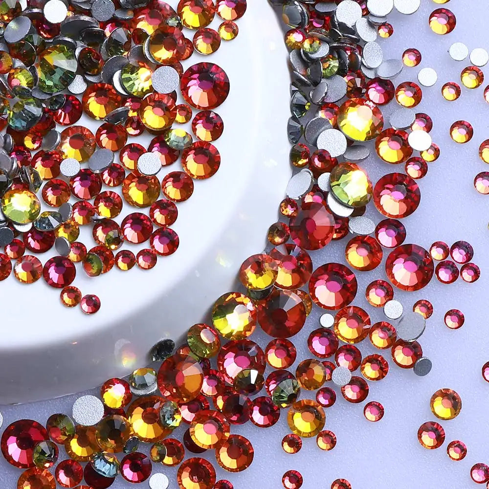 Wholesale Rhinestones 200 Colors 1440pcs  Mix Size Glue on Glass Flat Back Rhinestone Bulk Glass Rhinestone Crystal for Garment
