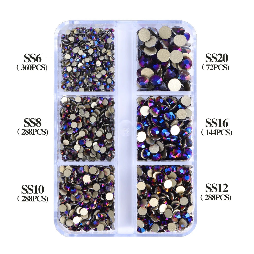 Wholesale 6 Grid Non Hotfix Crystal AB Rhinestone Flatback Glass Rhinestone Mixed Size for Nail Art Decoration