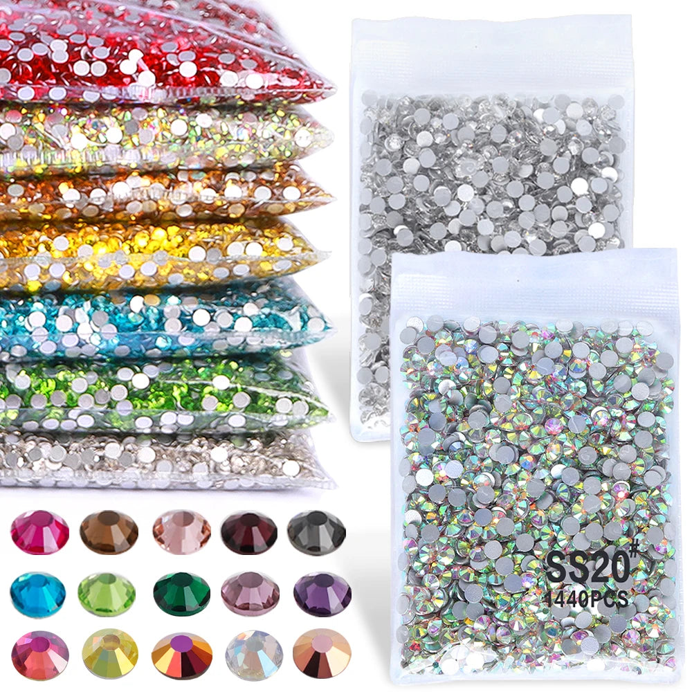 SS3-SS50 Wholesale Bulk Rhinestones Crystal Glass Glitter Bling Flat Back Non Hotfix Diamond Stone for Tumbler Nail Art