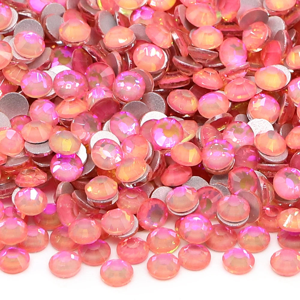 34Kinds Pink Color SS6-SS30 Crystal Rhinestones Ready Stock Non Hotfix Glue on Rhinestones for Gymnastics Performance Clothing