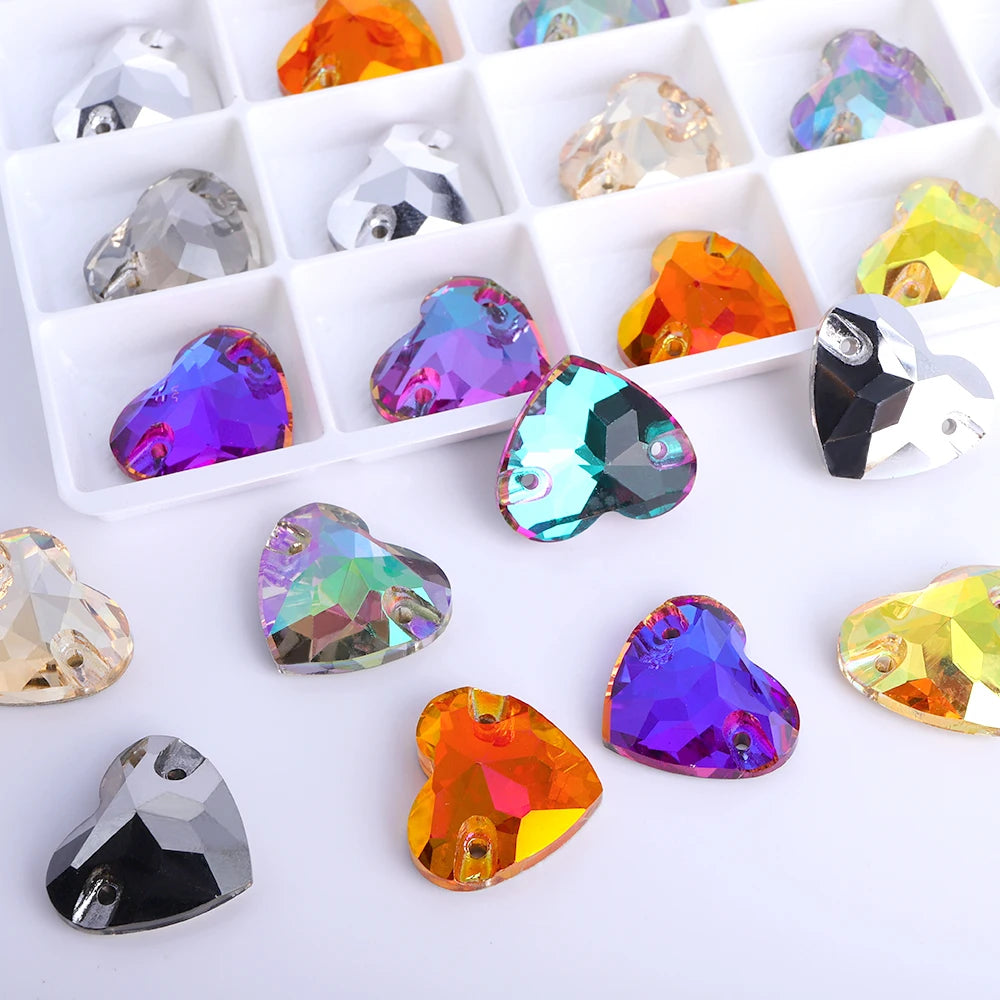 Wholesale Heart Sew on Rhinestone K9 Glass Crystal 3259 Heart Crystal AB Sew-on Stones and Crystals for Dress Decoration