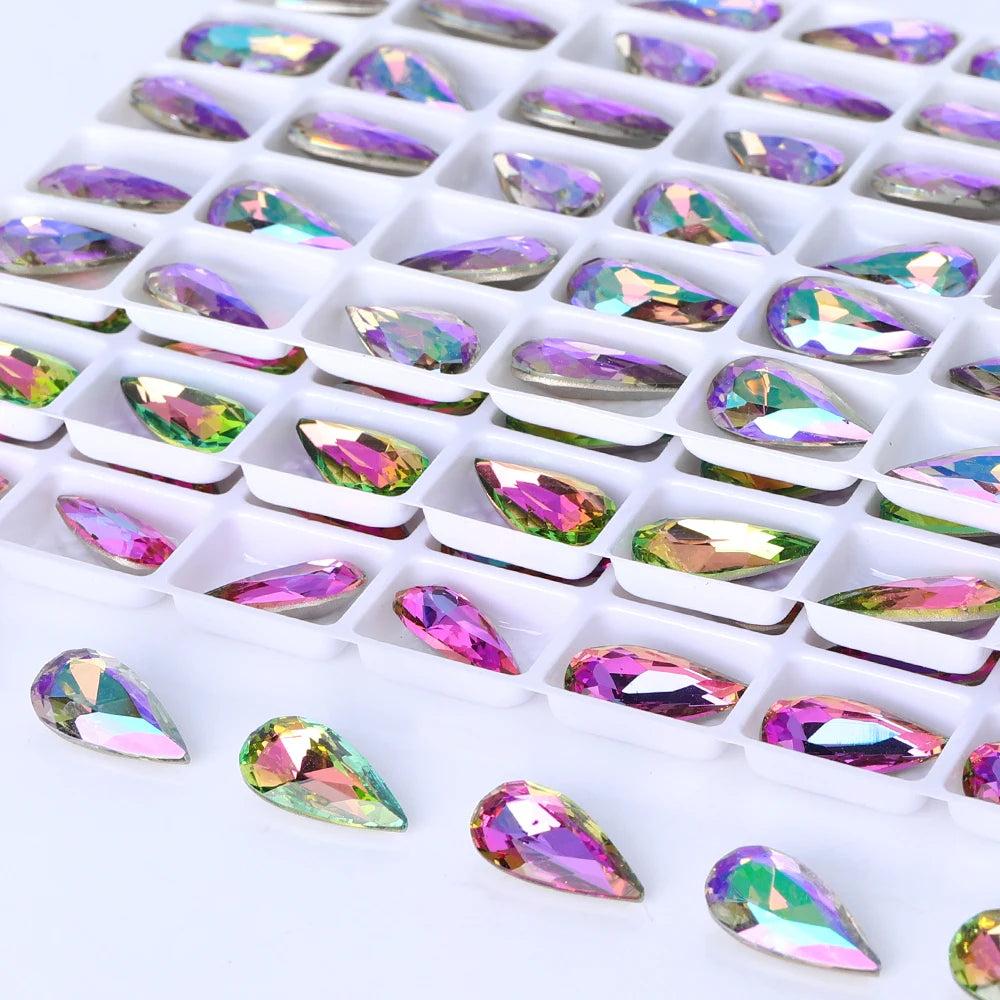 QIYI K9 Glass Tear Drop Shape Effect Color High Quality Fancy Shape Sparkling Bright Shining Point Back Stones for Decoration