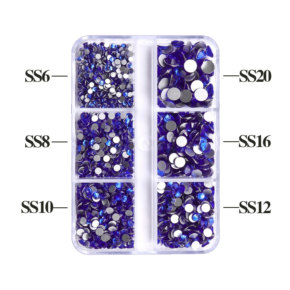 QIYI Wholesale 6 Grid Box 3D Glass Nail Art Boxes Non-Hotfix Rhinestones Flatback Nail Diamond for Shoes Christmas Decorations