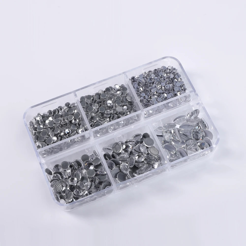 Hot Selling 6 Grid Hotfix Rhinestone Kit Mix Box Nail Charms Crystals Rhinestones Wholesale Stones for Jewellery Making