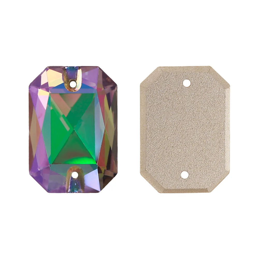Emerald Cut High Quality Latest Fashion Clear Glass Flat Back Sew-On Rhinestones 12 Facets Multi-Use DIY Wedding Dress Two Holes