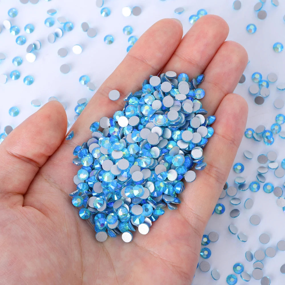 Blue Colors Glass Bling Crystal Wholesale Rhinestone Non Hotfix Flat Back Crystal Glass  for Clothing Accessories