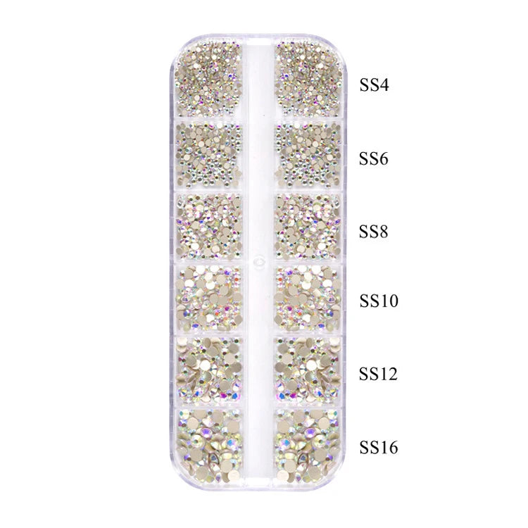 AB 3D Nail Art Rhinestones Wholesale Crystal Suit Rhinestone Bulk Flatback Non Hotfix 12 Grid Box Glass Silver 3 Box Round Shape