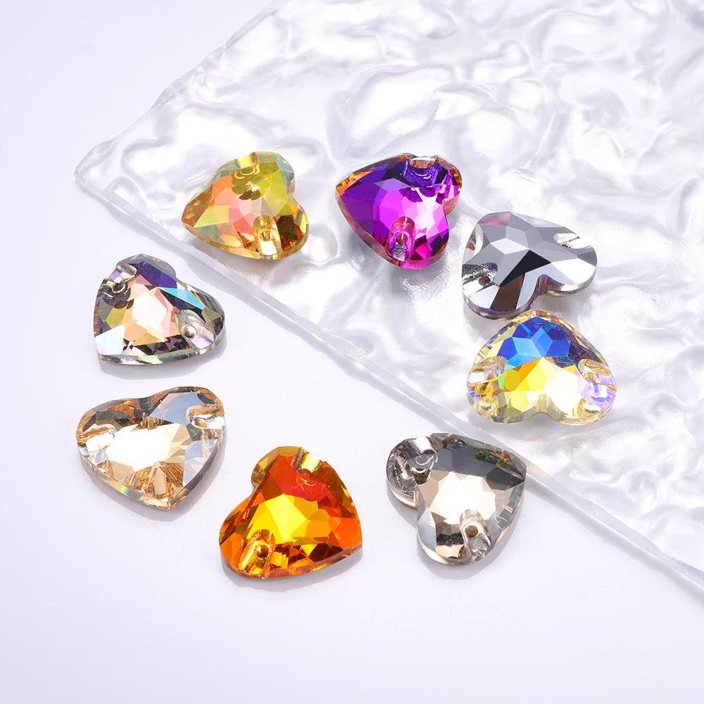 Wholesale Heart Sew on Rhinestone K9 Glass Crystal 3259 Heart Crystal AB Sew-on Stones and Crystals for Dress Decoration