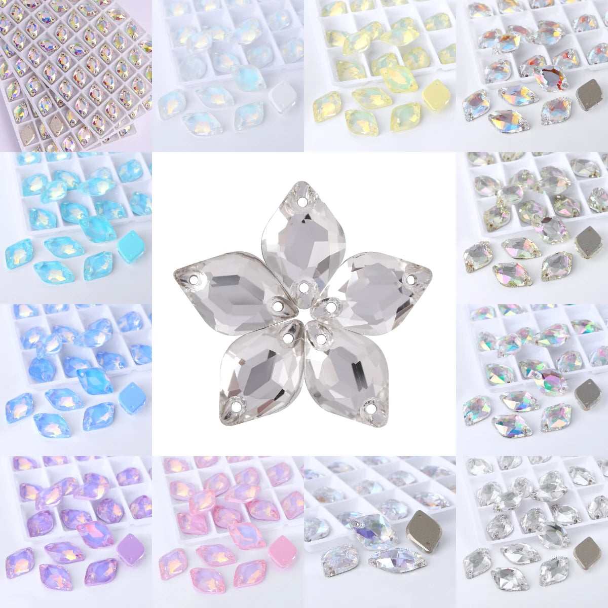 QIYI Lemon Shape Sew-On Rhinestones 55 Colors 9x14mm/12x18mm Glass Rivoli Shape Minimalist Luxury Design for Garment Shoes Bags
