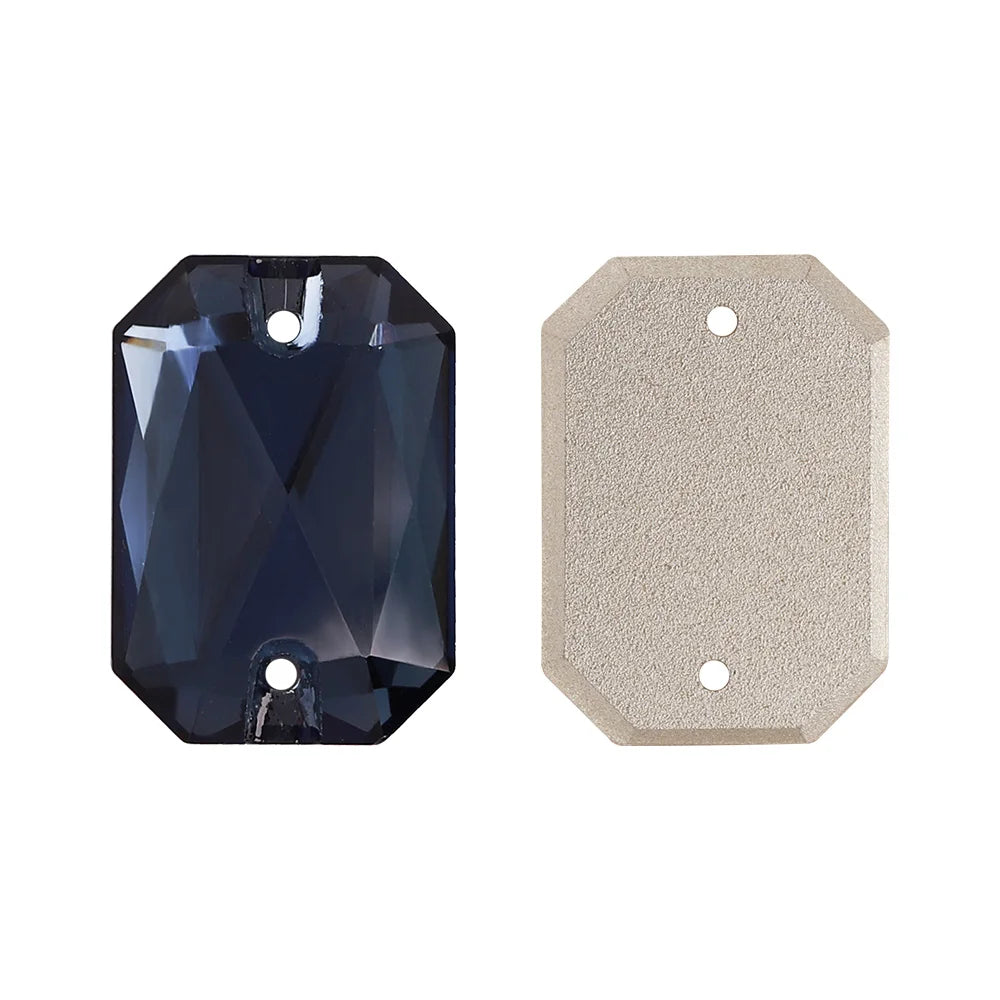 Emerald Cut High Quality Latest Fashion Clear Glass Flat Back Sew-On Rhinestones 12 Facets Multi-Use DIY Wedding Dress Two Holes