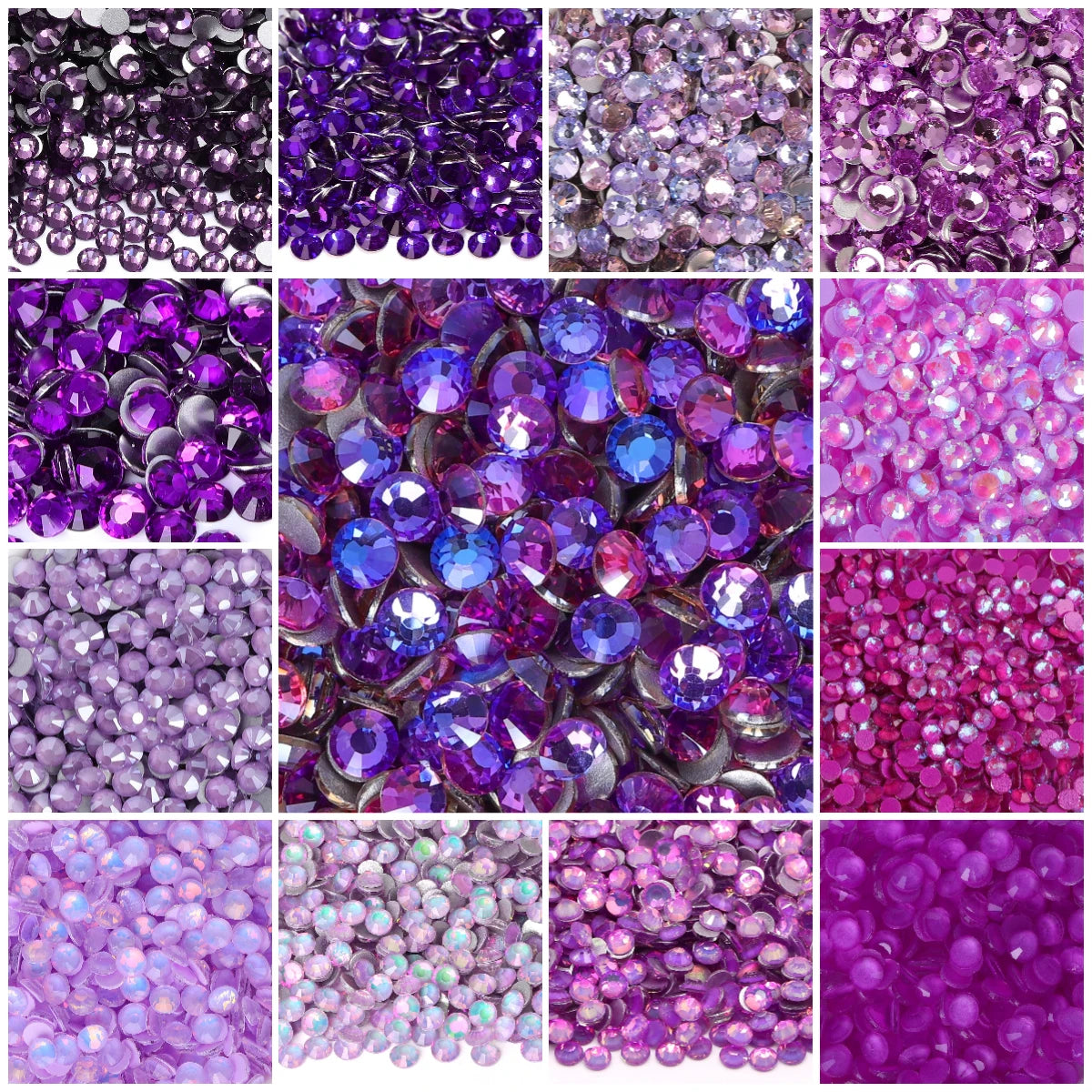 Purple 30Kinds Colors 2024 New Design New Colors Wholesale Rhinestone Non Hotfix Flat Back Crystal Glass  for DIY Nail Clothing