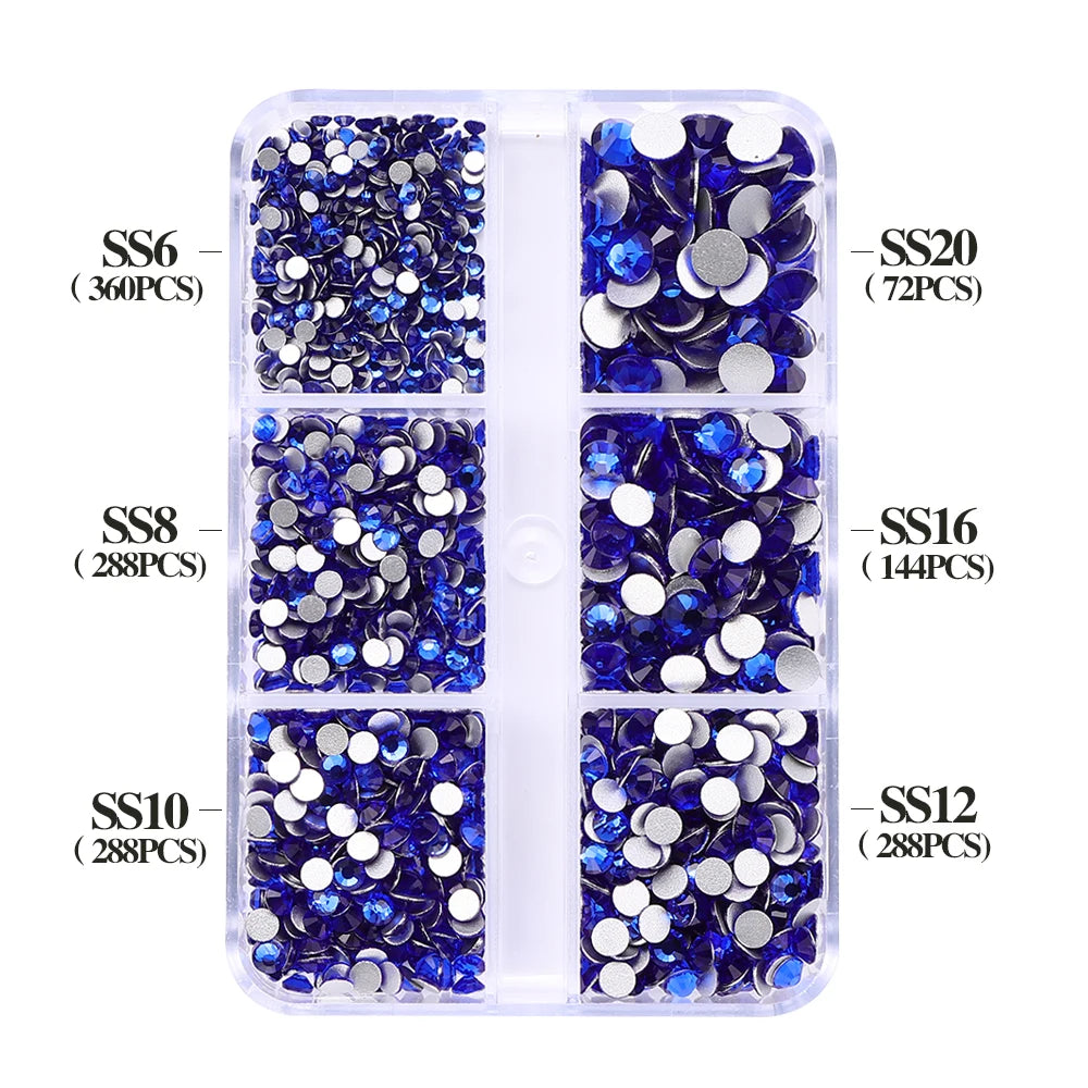 QIYI Wholesale 6 Grid Box 3D Glass Nail Art Boxes Non-Hotfix Rhinestones Flatback Nail Diamond for Shoes Christmas Decorations