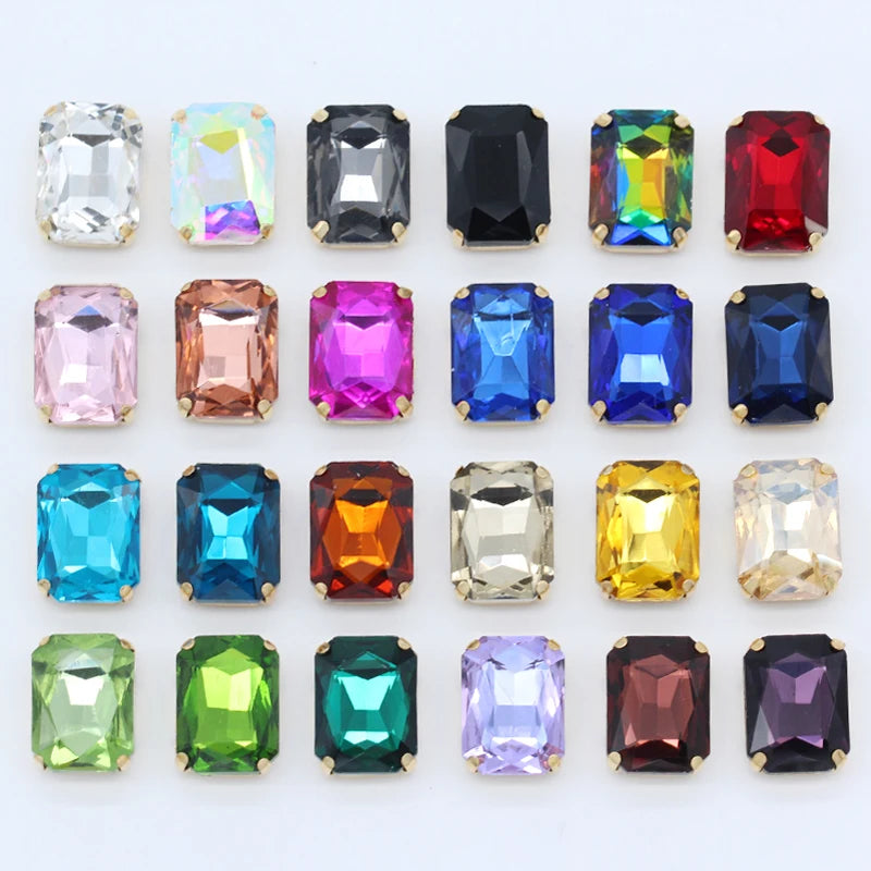All-size 24-colors Flatback rectangle sew on glass stone Gems sewing crystal rhinestone gold plated button clothes Decorations