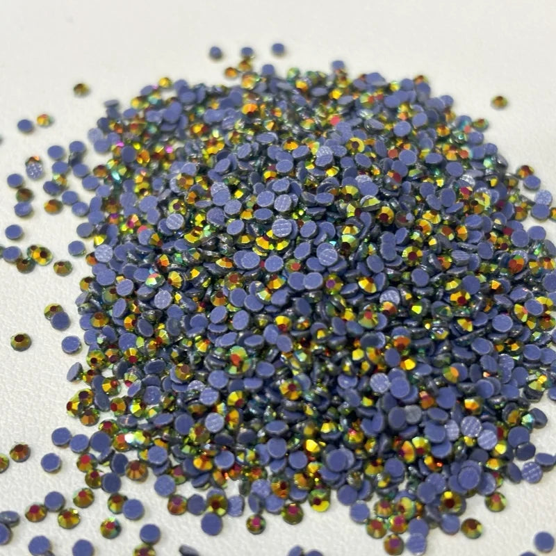 Gold AB Flat Back Rhinestone Factory Wholesale Hot Fix Glass Crystal Rhinestone Nail Art DIY Decoration Materials