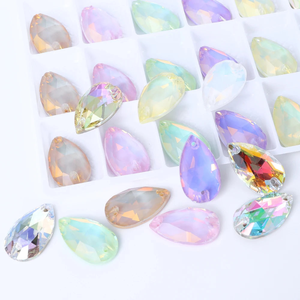 Hot Selling QIYI Brand 55 Colors Multi Size Multi Shape High Quality Flat Back Drop Sew-on Glass Crystal Rhinestones 16 Facets
