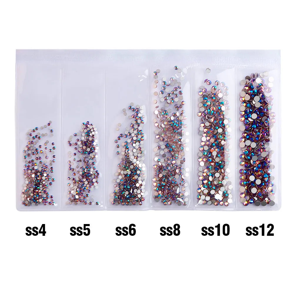 Wholesale 6 Grid Mix Size SS4 SS5 SS6 SS8 SS10 SS12 Crystal AB Rhinestone Flat Back Nail Glass Rhinestones for Fashion Jewelry