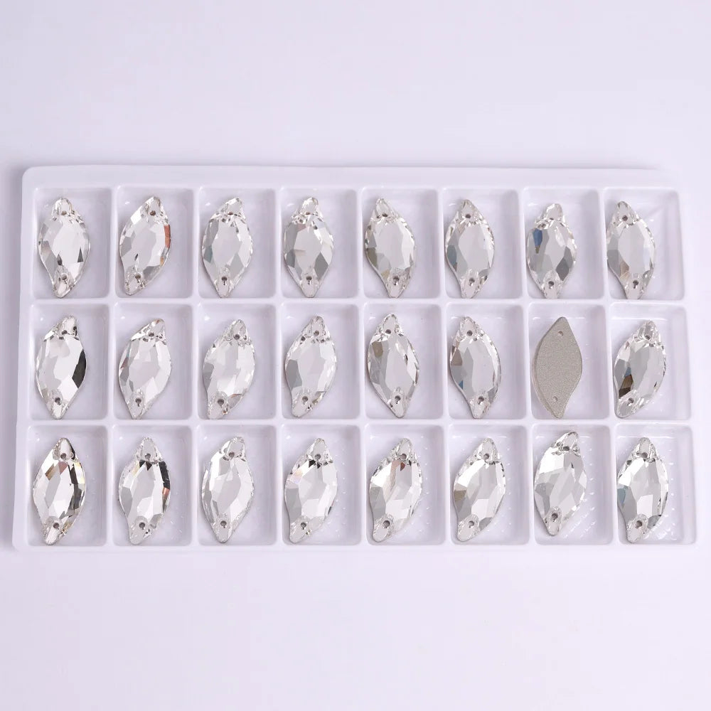 Wholesale Custom Sew-on Rhinestones 5A Quality Crystal FlatBack 2 Holes Sewing Diamond Leaf Stones Bling Wedding Decoration
