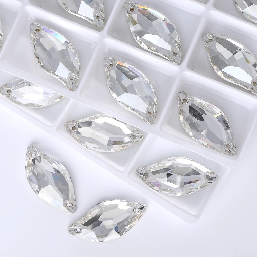 QIYI Innovative Design Diamond Leaf Shape High Quality Grade AAAAAA Clear Hard Pure Glass Loose Flat Back Sew-on Rhinestones 9