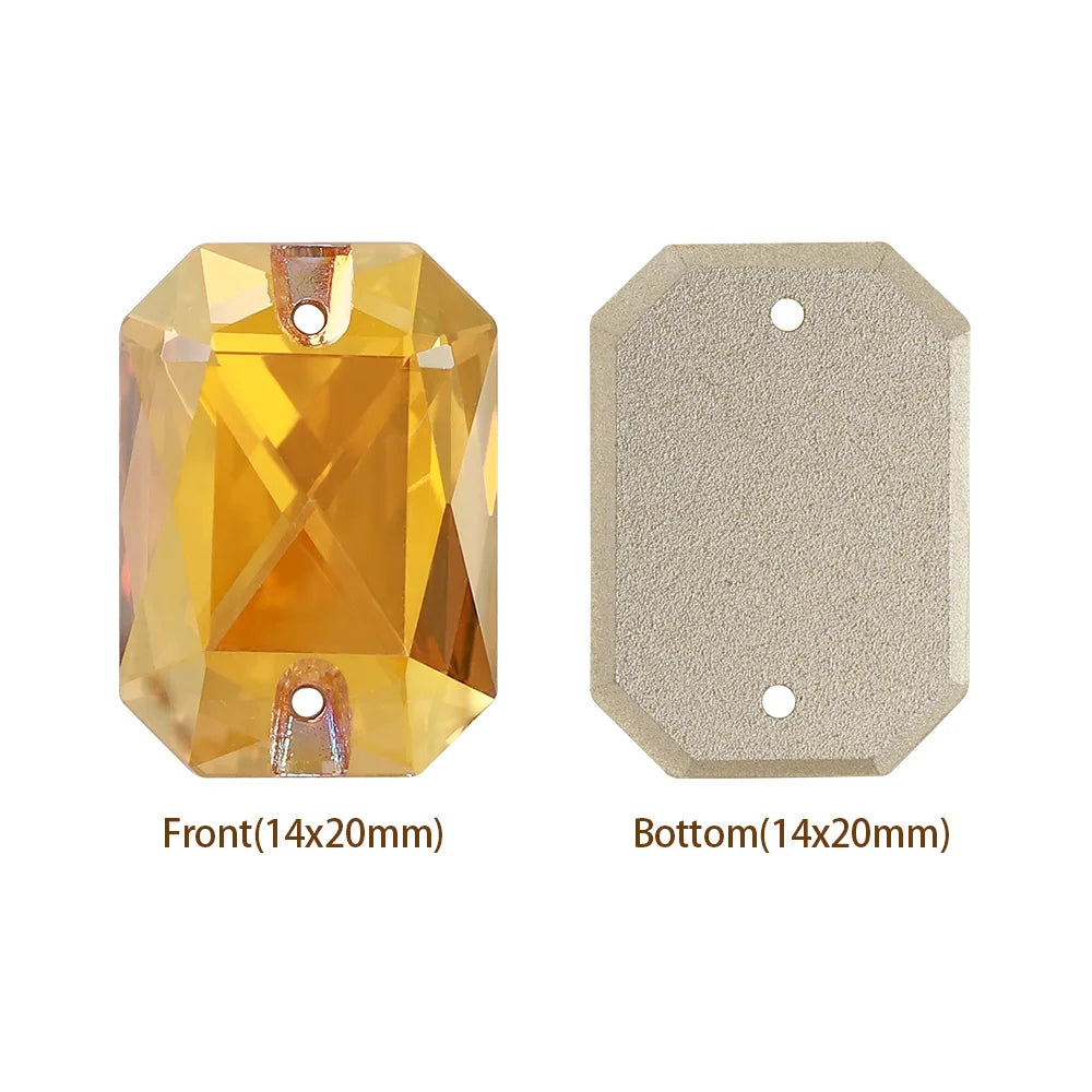 Emerald Cut High Quality Latest Fashion Clear Glass Flat Back Sew-On Rhinestones 12 Facets Multi-Use DIY Wedding Dress Two Holes