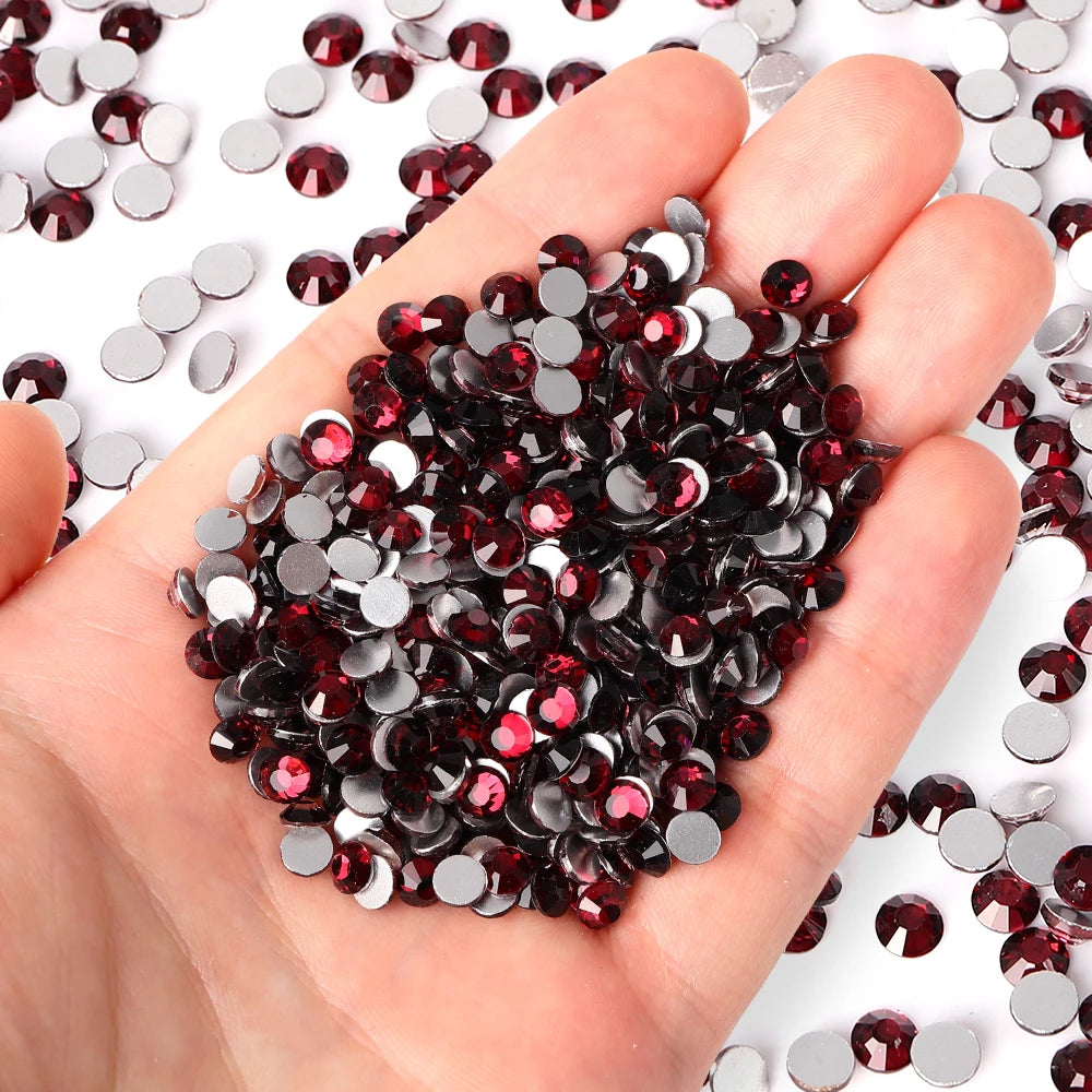Ready Stock 10 Kinds Red Colors S6-SS30 Bulk Regular Cut 12 Facets 4A+ Rhinestones Crystal Angola 2024 New Design Glass Clothing