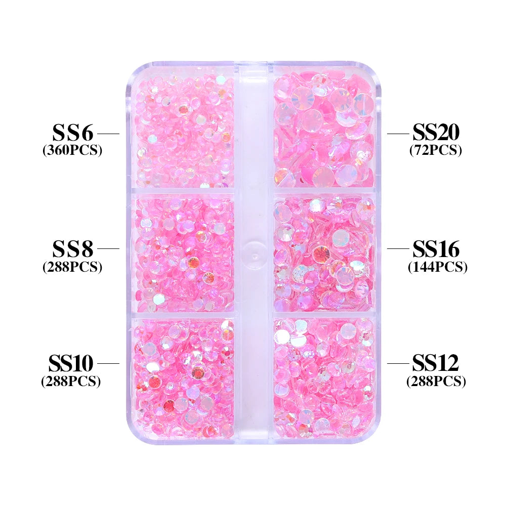 QIYI High Quality 1440pcs Aurora Mixed 6 Grid Box Glass Crystal Diamond Nail Art Decoration Glitters Stone for Nail Charms