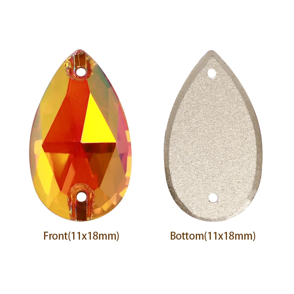 Hot Selling QIYI Brand 55 Colors Multi Size Multi Shape High Quality Flat Back Drop Sew-on Glass Crystal Rhinestones 16 Facets
