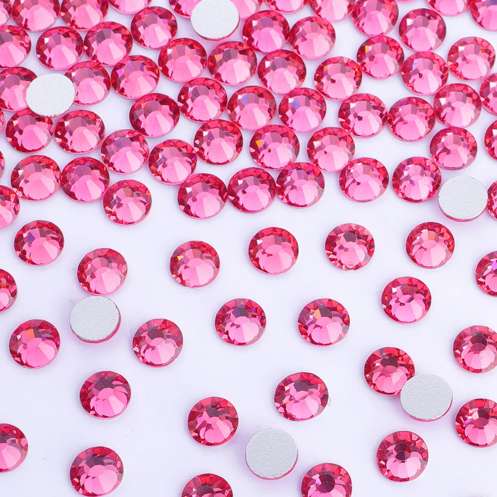 34Kinds Pink Color SS6-SS30 Crystal Rhinestones Ready Stock Non Hotfix Glue on Rhinestones for Gymnastics Performance Clothing