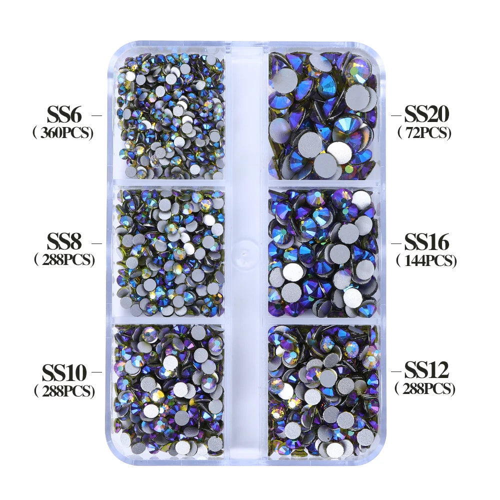 Wholesale 6 Grid Bling Over 80 Colors Mixed Sizes Crystal AB Crystal Glass Flat Back Glass Rhinestones for Clothing