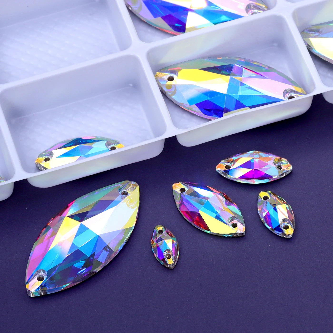 Wholesale Navette 55 Colors Crystal AB Sew-on Rhinestones Horse Eye Glass Gems Clothing Flatback Sewing Stones for Jewelry Cloth