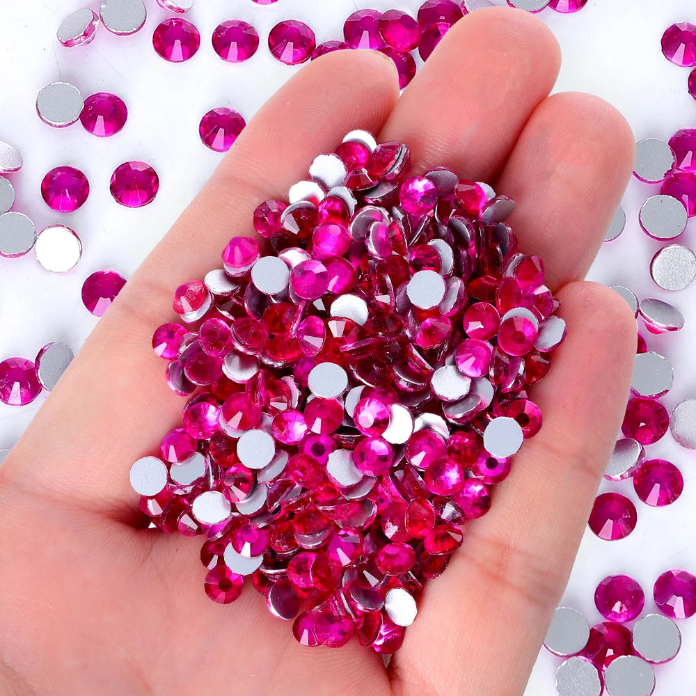 34Kinds Pink Color SS6-SS30 Crystal Rhinestones Ready Stock Non Hotfix Glue on Rhinestones for Gymnastics Performance Clothing