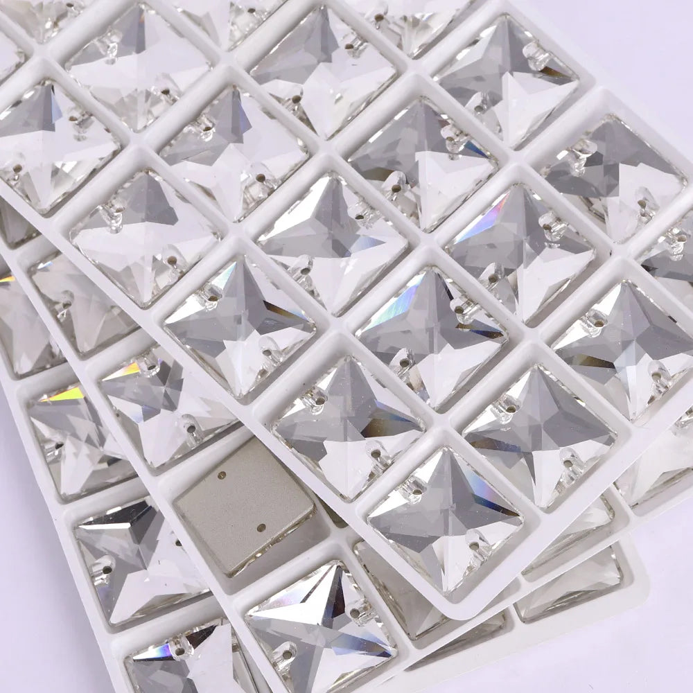 Wholesale Custom Square Sew-on Loose Rhinestones 5A Quality Crystal FlatBack 2 Holes 12 Facets Sewing Bling Decoration
