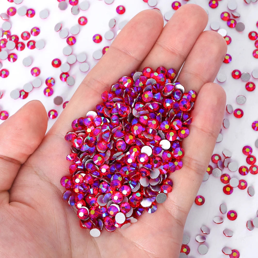 Ready Stock 10 Kinds Red Colors S6-SS30 Bulk Regular Cut 12 Facets 4A+ Rhinestones Crystal Angola 2024 New Design Glass Clothing