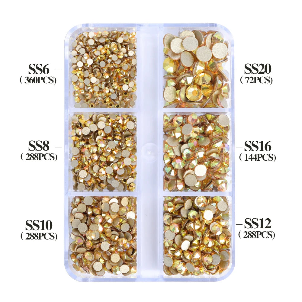 Wholesale 6 Grid Bling Over 80 Colors Mixed Sizes Crystal AB Crystal Glass Flat Back Glass Rhinestones for Clothing