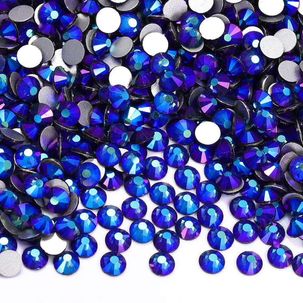 Blue Colors Glass Bling Crystal Wholesale Rhinestone Non Hotfix Flat Back Crystal Glass  for Clothing Accessories