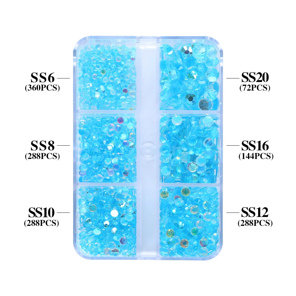 QIYI High Quality 1440pcs Aurora Mixed 6 Grid Box Glass Crystal Diamond Nail Art Decoration Glitters Stone for Nail Charms