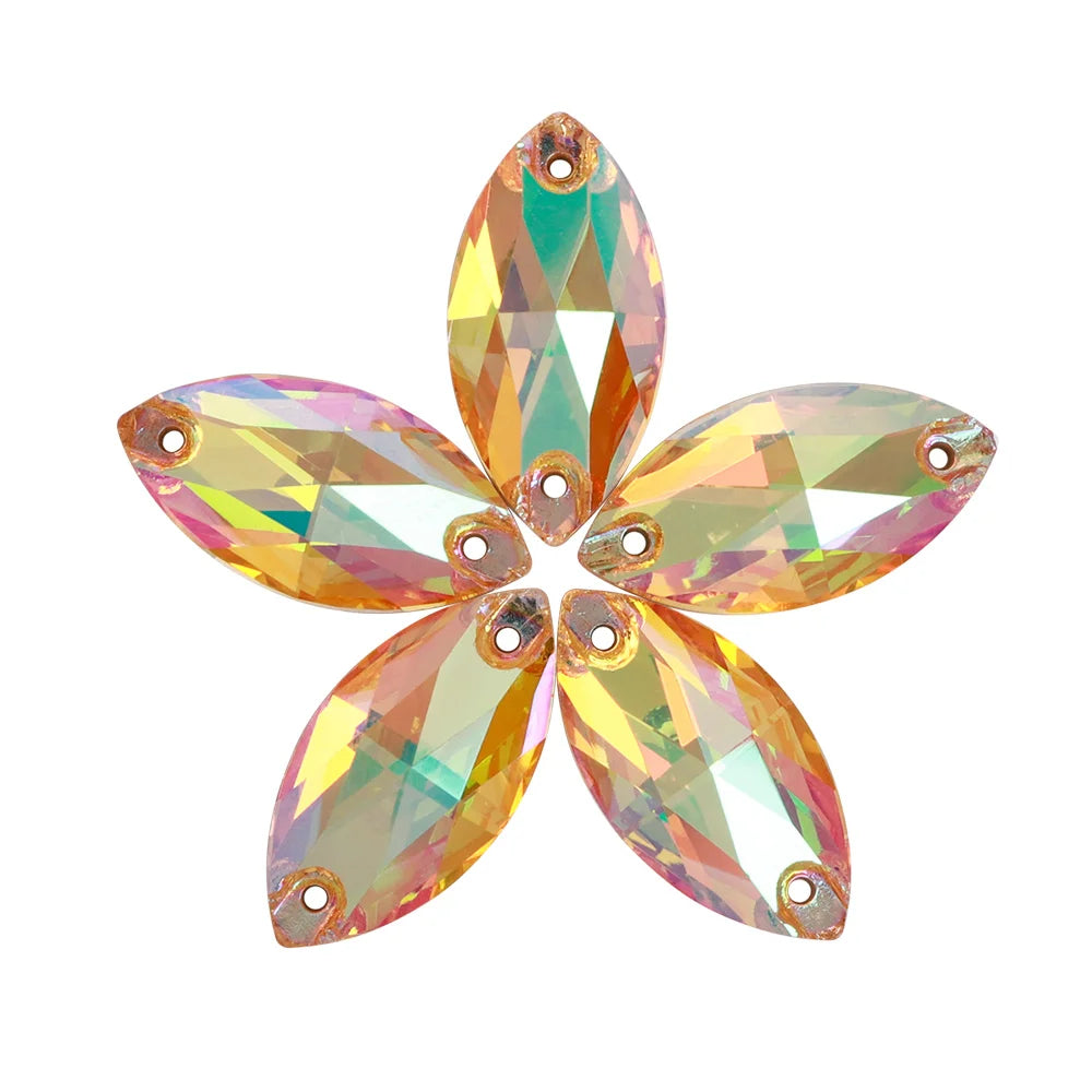 Wholesale Navette 55 Colors Shimmer Sew-on Rhinestones Horse Eye Glass Gems Clothing Flatback Sewing Stones for Jewelry Cloth