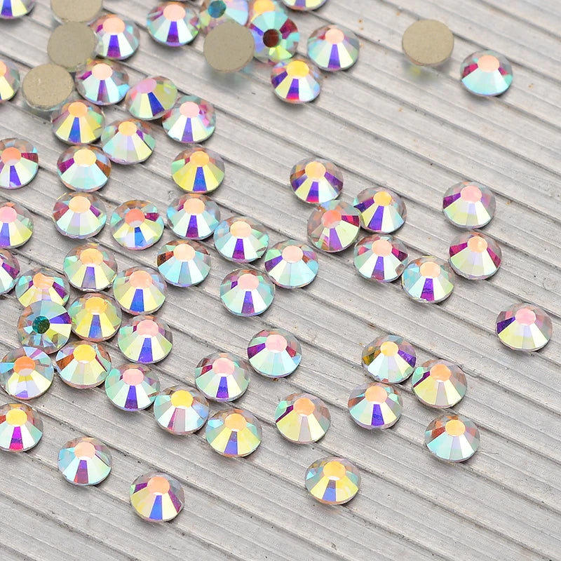 Crystals Wholesale Bulk Crystal AB Golden Base Flatback Rhinestones SS3-SS34 Non Hotfix Strass Glue on Nail Art Decoration