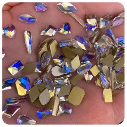 Top Quality flat back shaped rhinestones! 100pcs mix shapes nail art crystal without glue Non hotfix strass