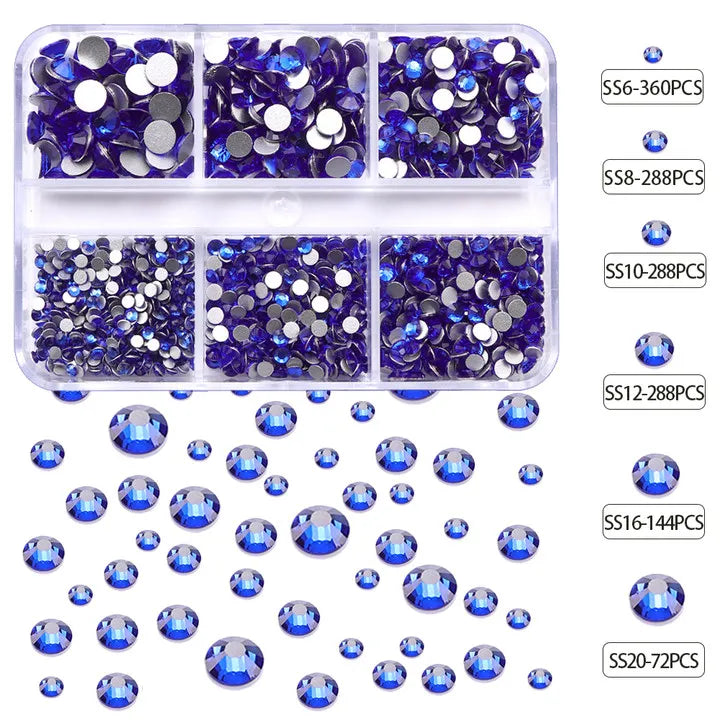 QIYI Wholesale 6 Grid Box 3D Glass Nail Art Boxes Non-Hotfix Rhinestones Flatback Nail Diamond for Shoes Christmas Decorations