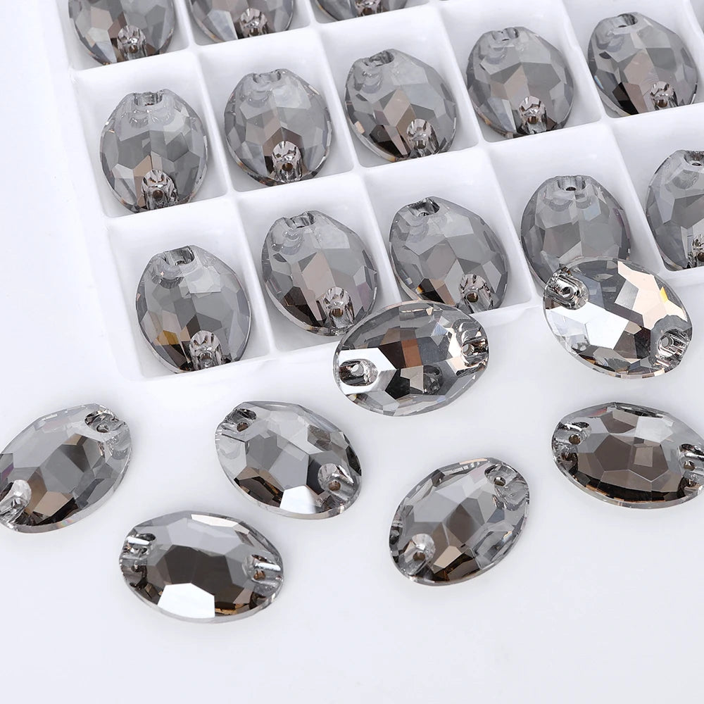 QIYI Oval Crystal Sew-on Rhinestones Flat Back K9 Glass Sew on Stones Garment Beads Clothing Sewing Accessories