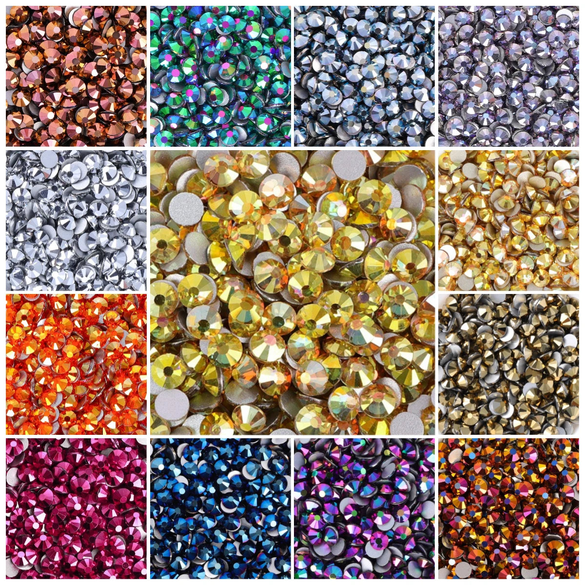 Metallic Colors 22 Kinds Mineral Colors Fuchsia Rhinestone Non Hotfix Flat Back Crystal Glass  for Decorative Perfume Crafts