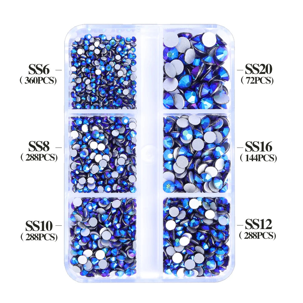 Wholesale 6 Grid Bling Over 80 Colors Mixed Sizes Crystal AB Crystal Glass Flat Back Glass Rhinestones for Clothing