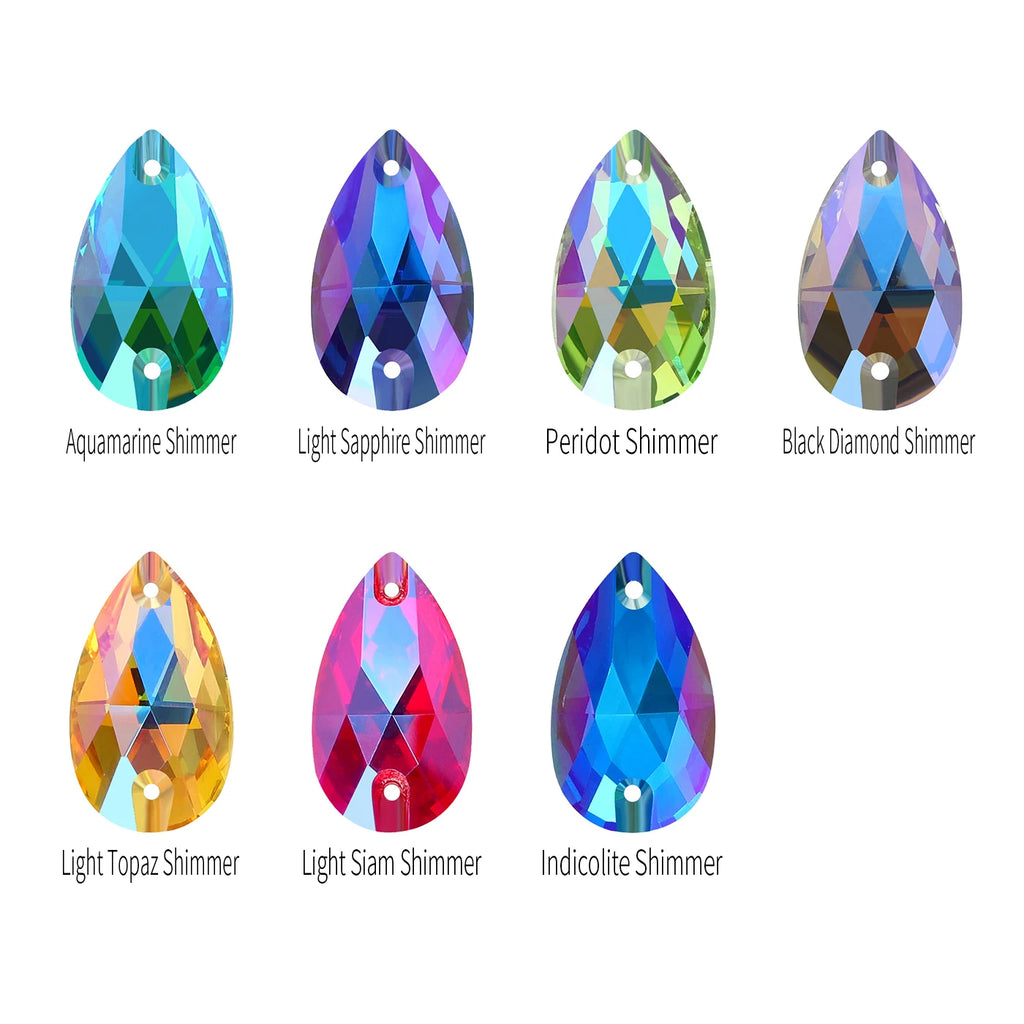 Wholesale 7x12 10x14 11x18 13x22 17x28 mm Raindrop Sew-on Rhinestones Non Hotfix Flatback Sewing Strass Bling for Jewelry Dress